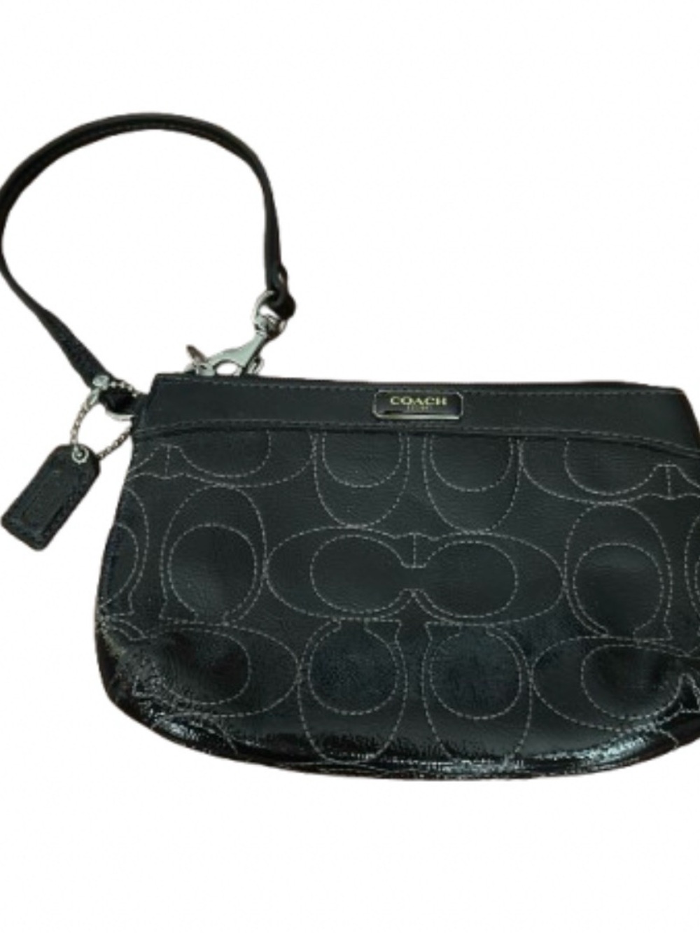 Coach Signature Black Patent Wristlet